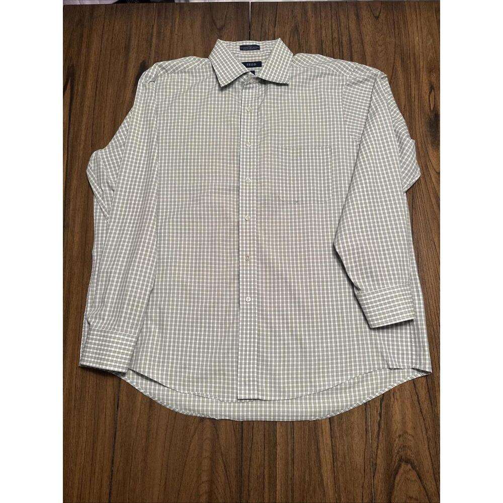 Izod Men's Long Sleeve Green Plaid Button Down Shirt Size 17.5 34/35